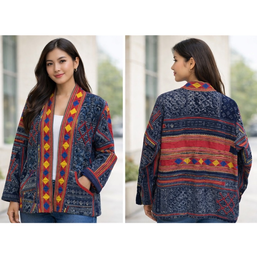 Vintage Hmong Handmade Indigo Embroidered Jacket/One of a Kind! Reversible!